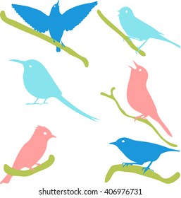 Bird Silhouettes, Vector Collection, colored silhouettes. 