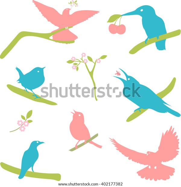 Bird Silhouettes. Vector Collection of Bird\
Silhouettes, colored silhouettes.\
