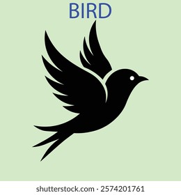 a bird silhoutte vector illusteation , and minimalist bird silhouette vector illustration, showcasing outspread wings, a streamlined body, and a sharp beak, symbolizing elegance and flight.