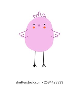 Bird simple illustration. Cute vector Pink Bird. Spring Baby Birdie. Hand Drawn Illustration on a white background