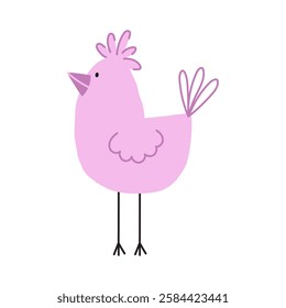 Bird simple illustration. Cute vector Pink Bird. Spring Baby Birdie. Hand Drawn Illustration on a white background