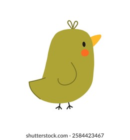 Bird simple illustration. Cute vector Green Bird. Spring Baby Birdie. Hand Drawn Illustration on a white background