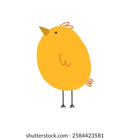 Bird simple illustration. Cute vector Yellow Bird. Spring Baby Birdie. Hand Drawn Illustration on a white background