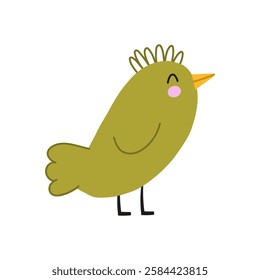 Bird simple illustration. Cute vector Green Bird. Spring Baby Birdie. Hand Drawn Illustration on a white background