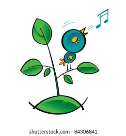 Bird singer song note tune grass plant green leave
