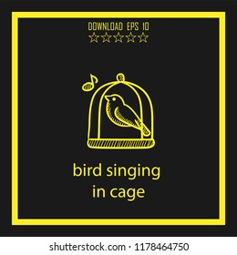 bird singing in cage  sketch vector icon