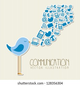 bird singing with communication signs. vector illustration