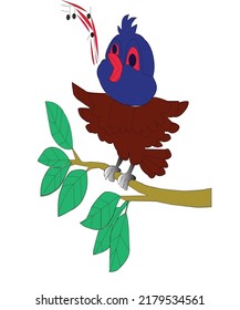 A bird is singing happily . It  is sitting on a tree branch . It looks so beautiful . Birds are beauty of nature .