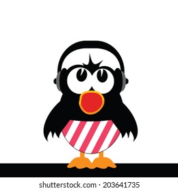 bird singing with headphones art illustration vector