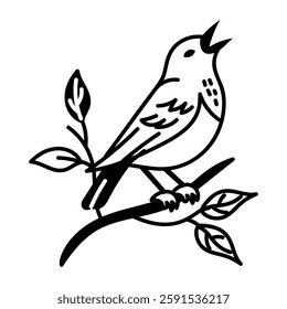 Bird singing icon in hand drawn style 
