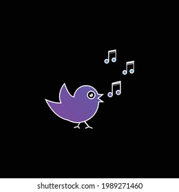 Bird Singing With Musical Notes blue gradient vector icon