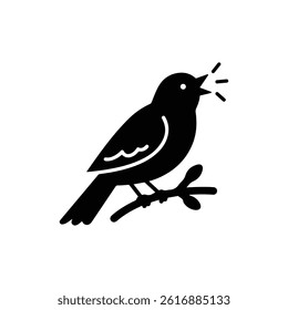 Bird Singing on a Branch Representing Vocalization or Communication