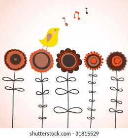 Canto de pájaro en las flores en el vector