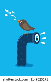 Bird singing on top of periscope cartoon vector illustration