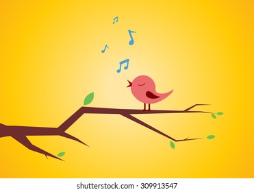 Bird singing on a tree branch