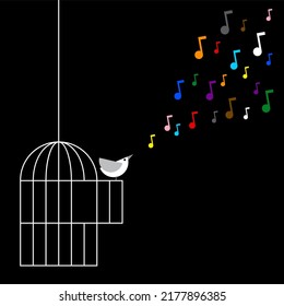 Bird Singing Out of The Cage - Minimalist Funny Illustration