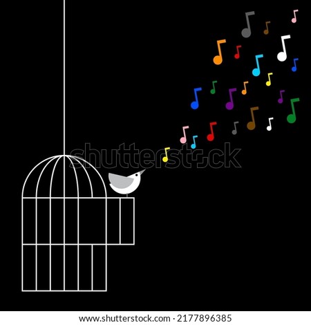 Bird Singing Out of The Cage - Minimalist Funny Illustration