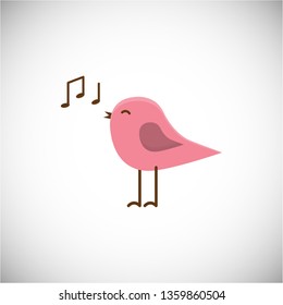 Bird sings. Vector illustration isolated on white. Spring, music, celebration theme. EPS10