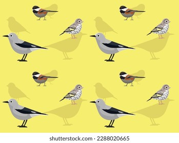 Bird Siskin Chickadee Nutcracker Cute Cartoon Poses Seamless Wallpaper Background
