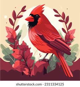 Bird sits branch tree. Nightingale branches with leaves. Beautiful vector illustration with birds, Japanese flowers, tree, spring wallpaper, branches. Ideal for wallpapers, surface textures