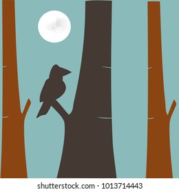 A Bird sitting alone on a branch of tree during the night