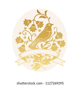 Bird sitting in the bush. Vector hand drawn illustration in vintage style