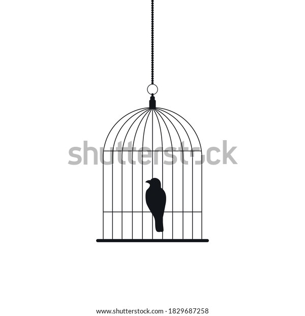 Bird Sitting Bird Cage Black Silhouette Stock Vector (Royalty Free ...