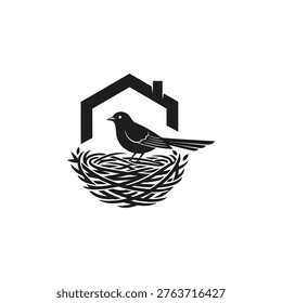 Bird sitting in a nest peacefully