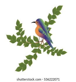 bird sitting on a blooming tree branch art creative modern vector illustration, isolated on a white background design elements