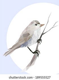 Bird sitting on branch in low poly design style 
