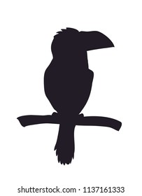 bird sitting on a branch, silhouette, vector, white background