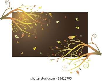 Bird is sitting on a branch of a tree in a night garden.