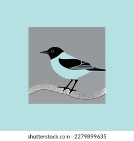 Bird sitting on branch vector art work. This is editable.