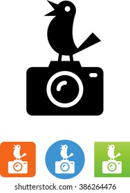 Bird sitting on a camera icon