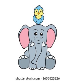 Bird sitting on an elephant Cartoon
