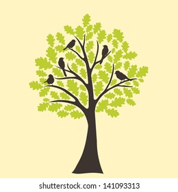 bird sitting on tree branch, vector