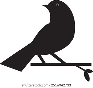 A bird sitting on a tree branch, black bird icon vector illustration.