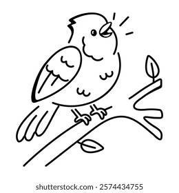 Bird sitting on a tree branch, doodle icon 

