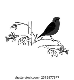 A bird is sitting on a tree branch.