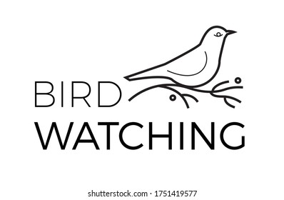 Bird sitting on a tree brunch. Birder emblem.