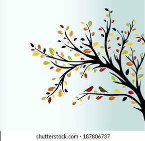 bird sitting on tree.  Vector illustration. 