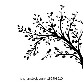 bird sitting on tree. Vector illustration. 