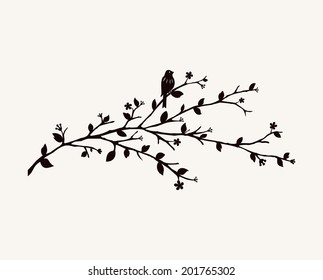 bird sitting on tree. Vector illustration. 