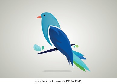 A bird sitting on trees branches. Vector art of bird. Also usable for bird logo vector. Bird illustration using colorful color harmony.vector logo.