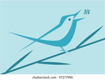 A bird sitting and singing on a tree branch.
Vector illustration.