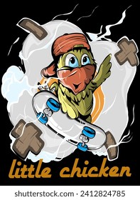 A bird for skateboarding. Teenagers ride a longboard, jump and perform tricks. The free lifestyle of a figure skater. Urban skateboard sports. fried egg background. Vector illustration