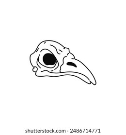 Bird skull black contour vector illustration. Eagle braincase bone scull line art icon. Wicca pagan faith symbol, esoteric and occult item. Dead fowl animal head outline isolated on white