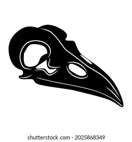 Bird skull, black isolated on white background, vector illustration for design and decor, Halloween