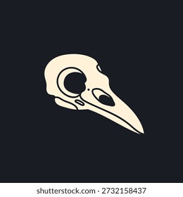 Bird Skull. Bone, head skeleton. White animal skull with long beak. Hand drawn trendy Vector illustration. Isolated design element. Logo, print, sticker template