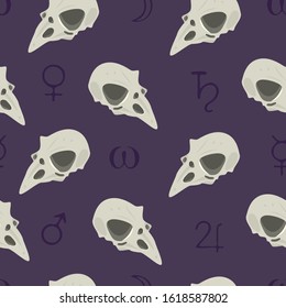 bird skull dark Gothic seamless pattern background